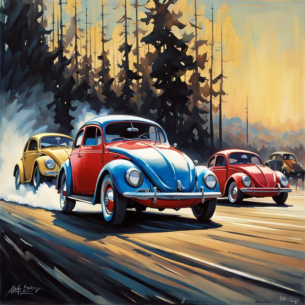 Cyberpunk VW Beetle Racing in High-Speed Action