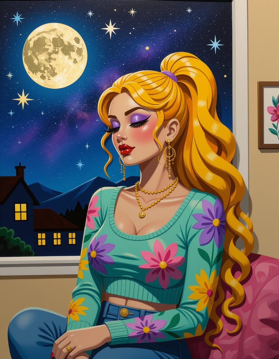 Emo Rock Woman in Surreal Moonlight Fantasy