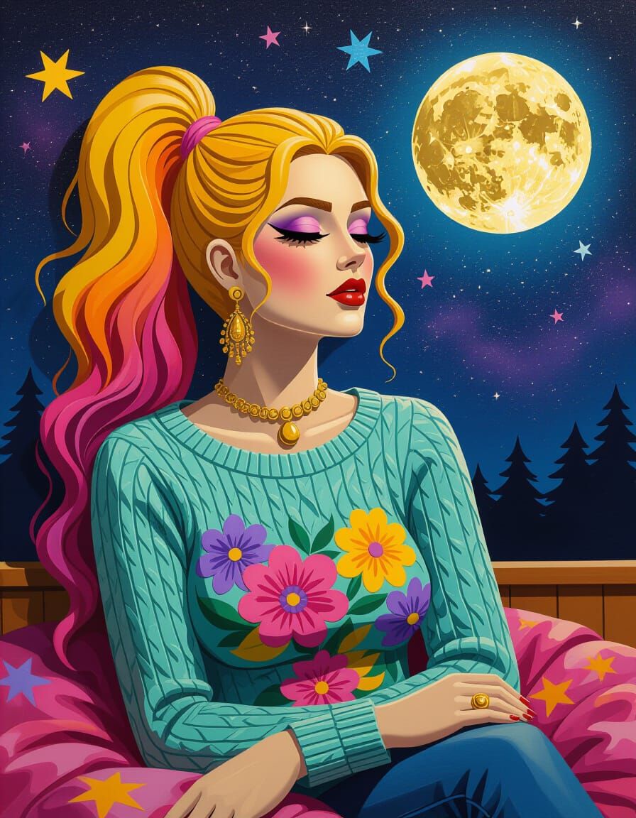 Emo Rock Woman in 3D Bas Relief Encaustic Painting