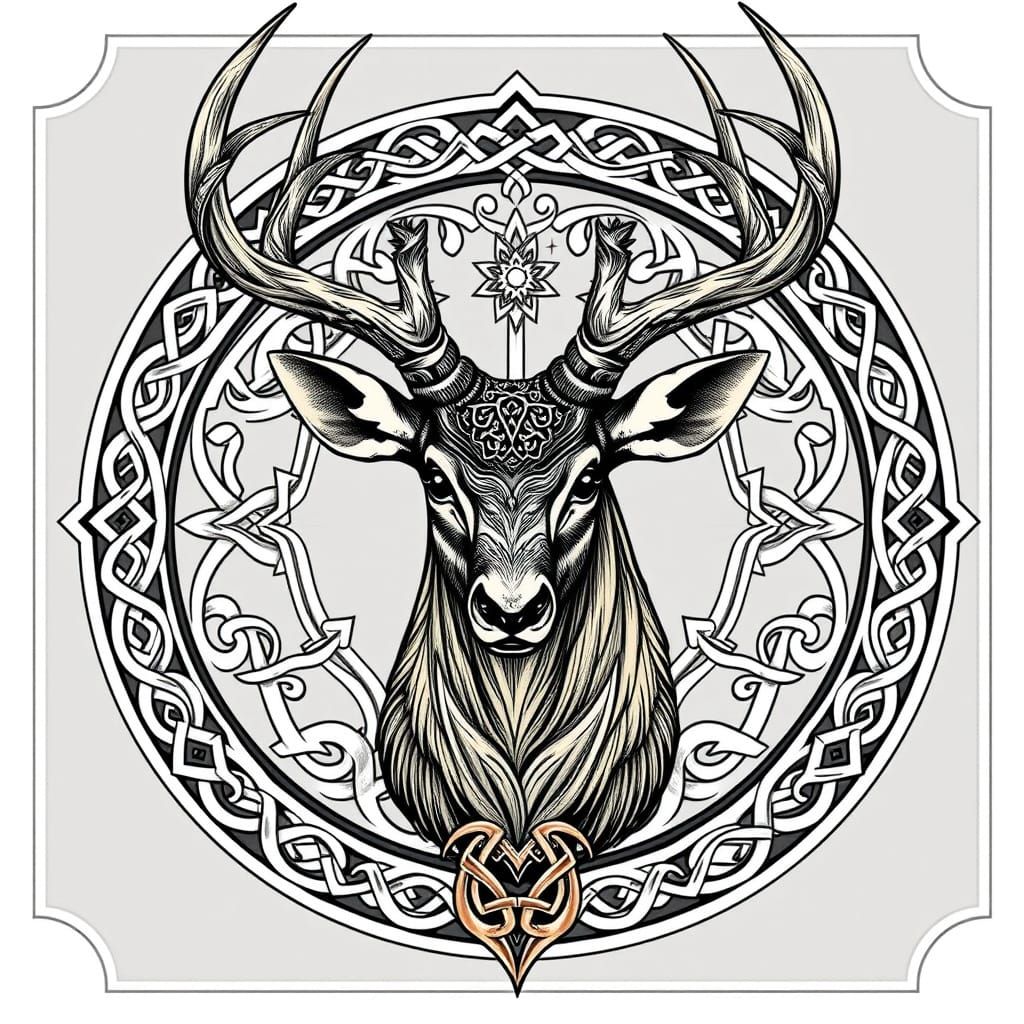 Majestic Deer Head with Celtic Knot Design