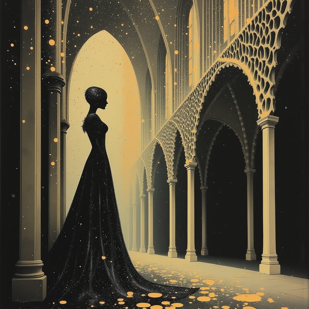 Gothic Queen Amidst Macabre Cathedral