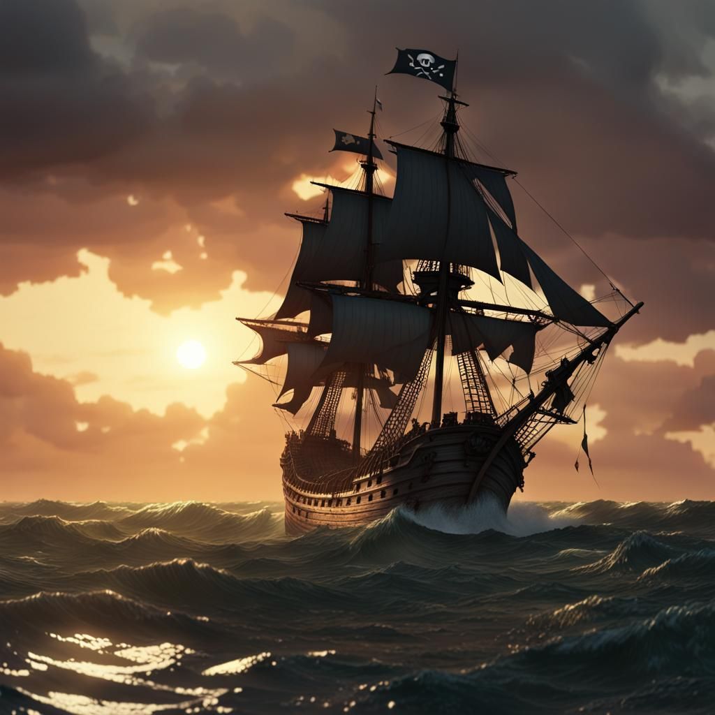Pirate Ship in Sunset Sail