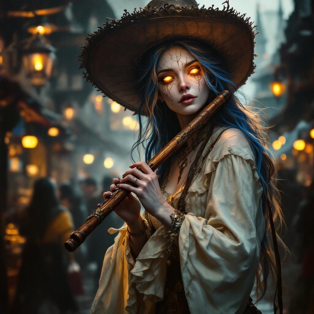 Medieval Flute Player in Renaissance Gothic Style