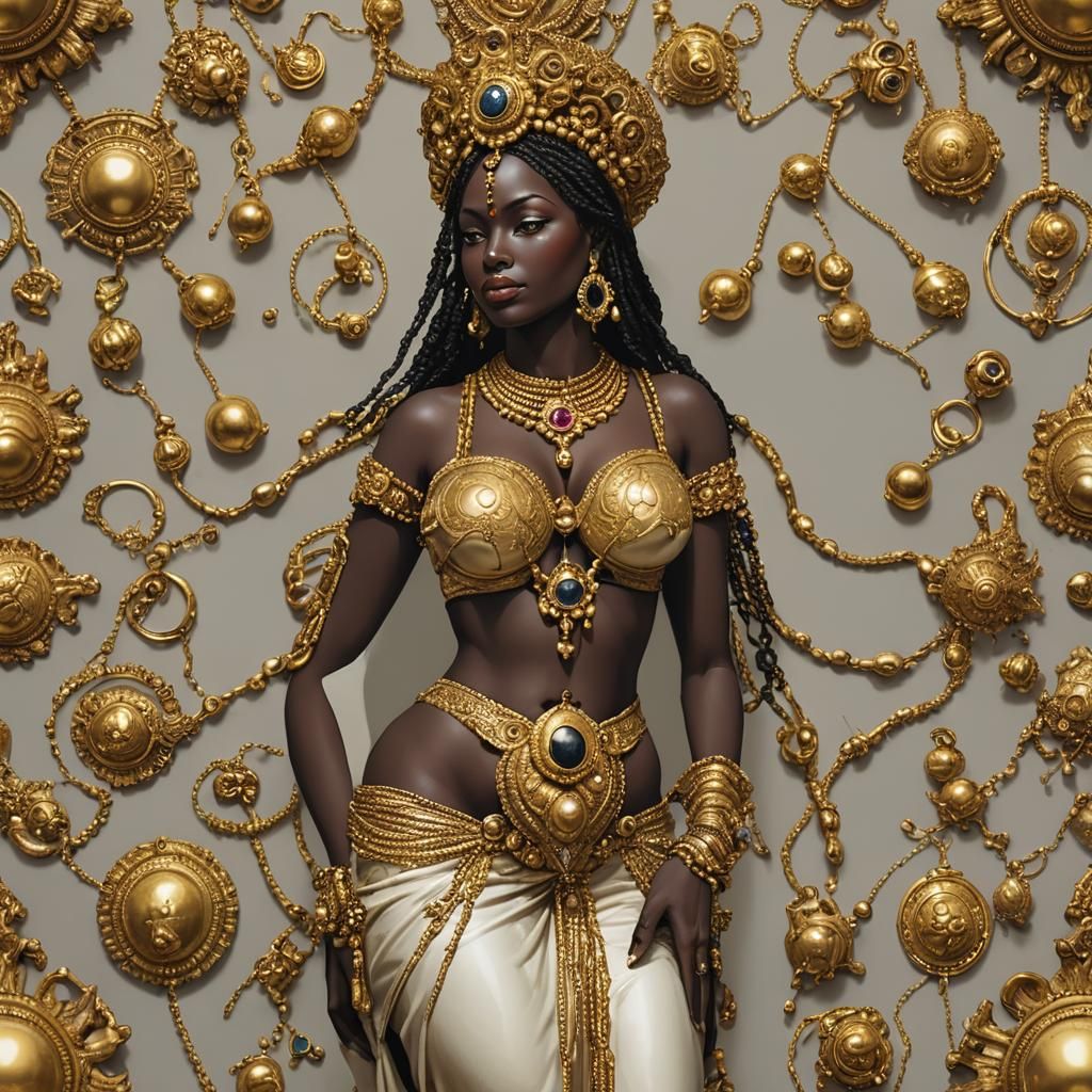 African Goddess Oshun Adorned in Golden Jewelry