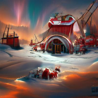 A Bustling Winter Wonderland Scene in an Impressionist Style