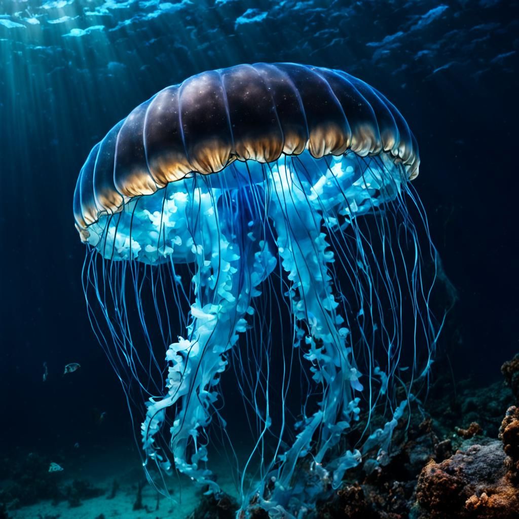 Glowing Sea Jellyfish in a Majestic Blue Ocean