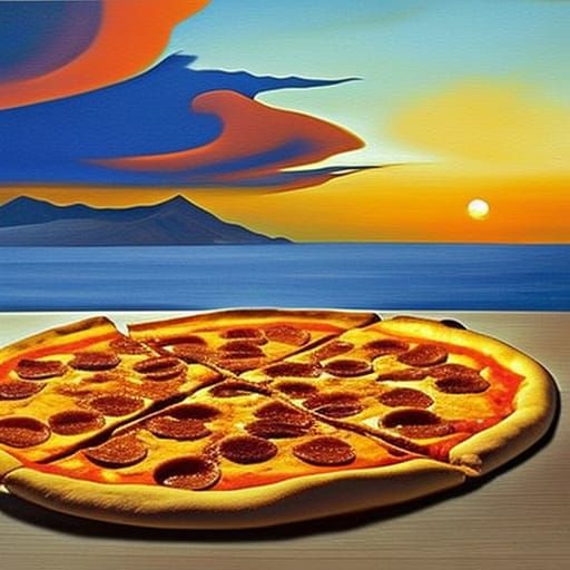 Dreamlike Sunset Pizza Scene