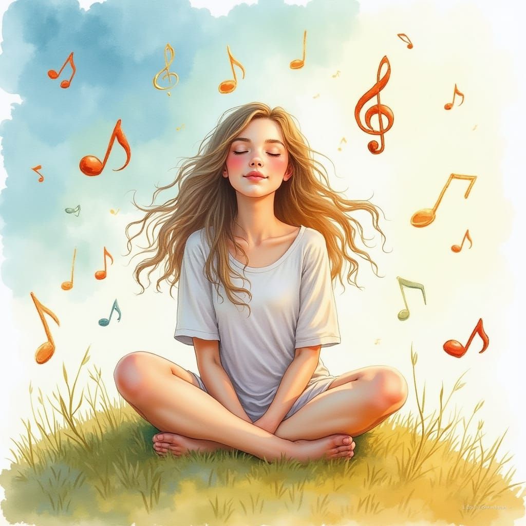 Dreamy Music Muse in Watercolour Style