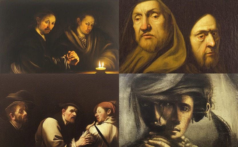 Dramatic Chiaroscuro Painting Conveys Power and Introspectio...
