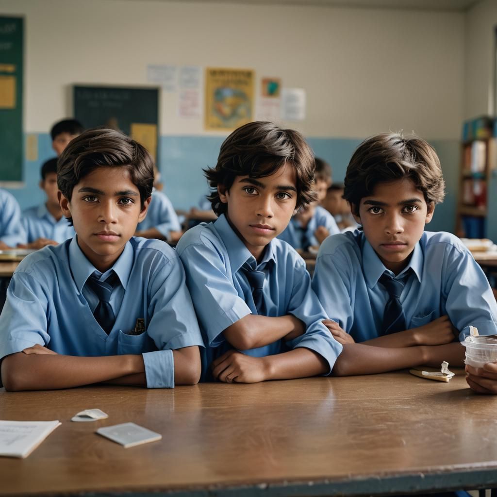 Four Boys in Blue School Uniforms, Captured with Professiona...