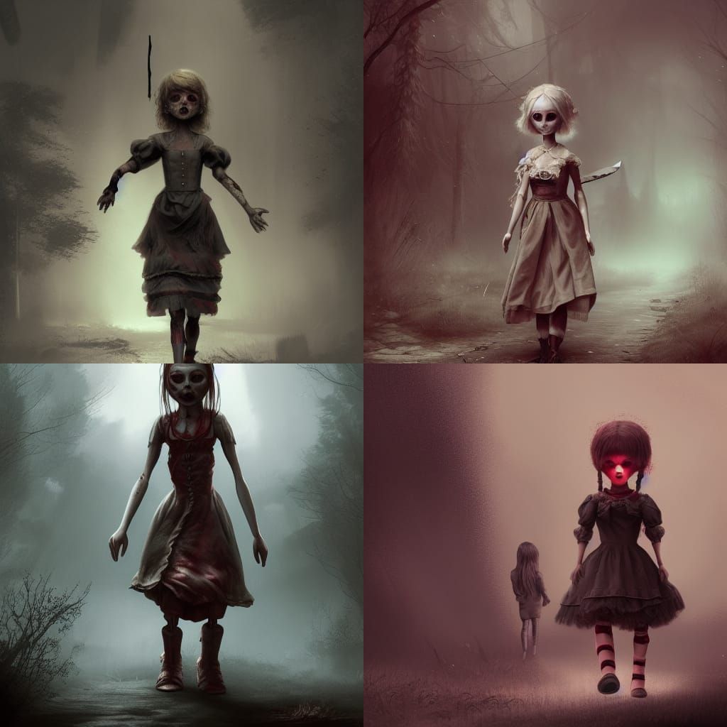 Creepy Surreal Doll Wields Bloody Knife on a Frightful Journ...