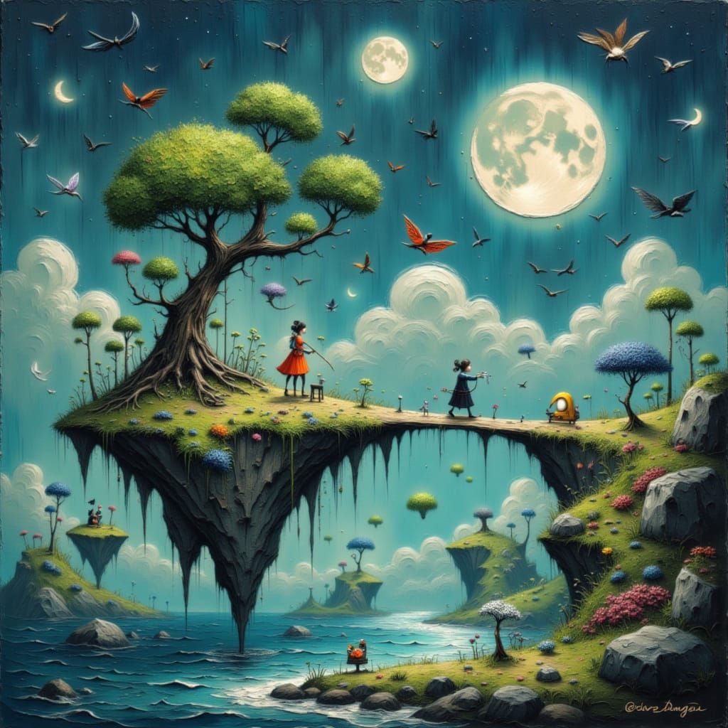 Dreamlike Floating Islands in Painterly Style