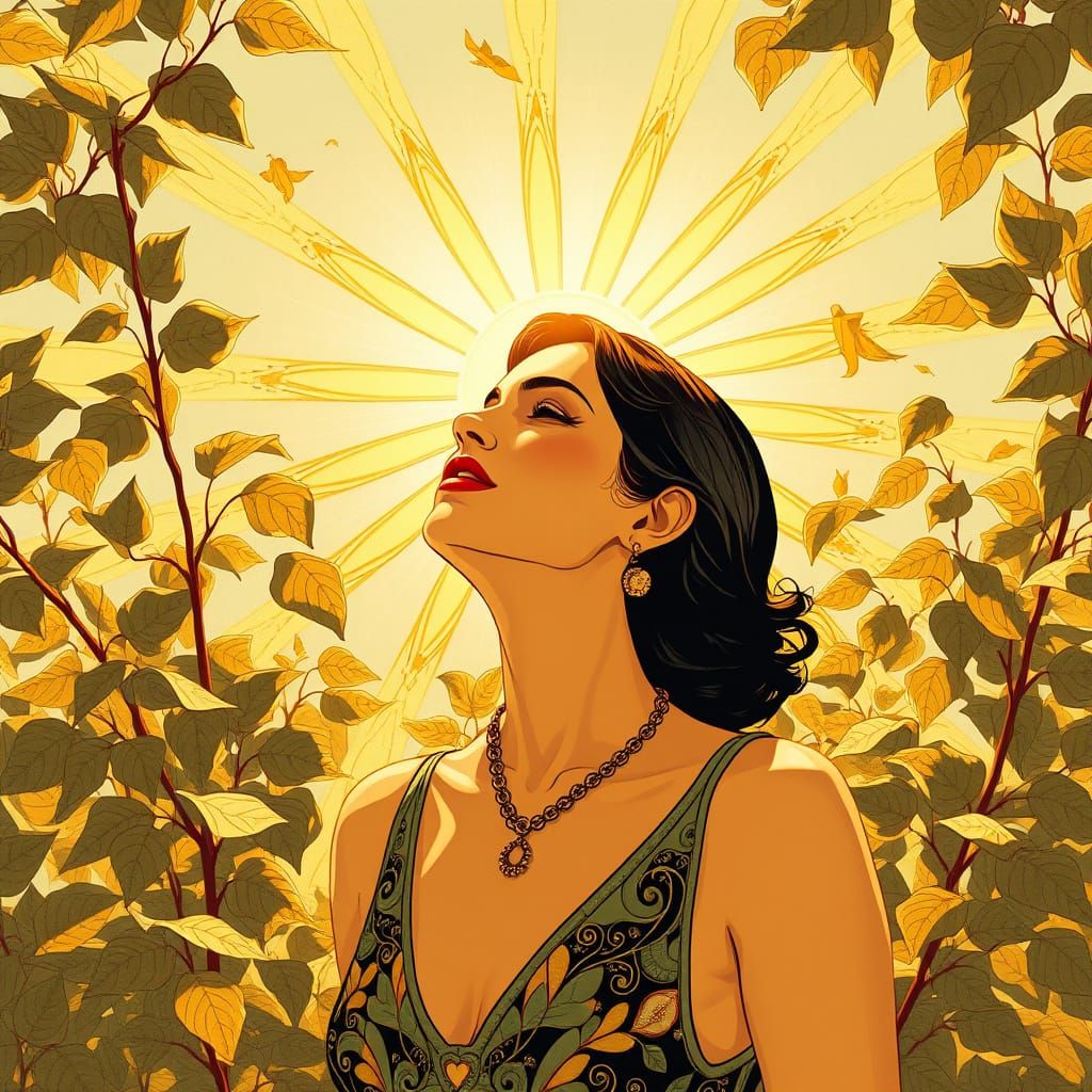 Art Deco Woman Basks in Warm Sunshine Rays