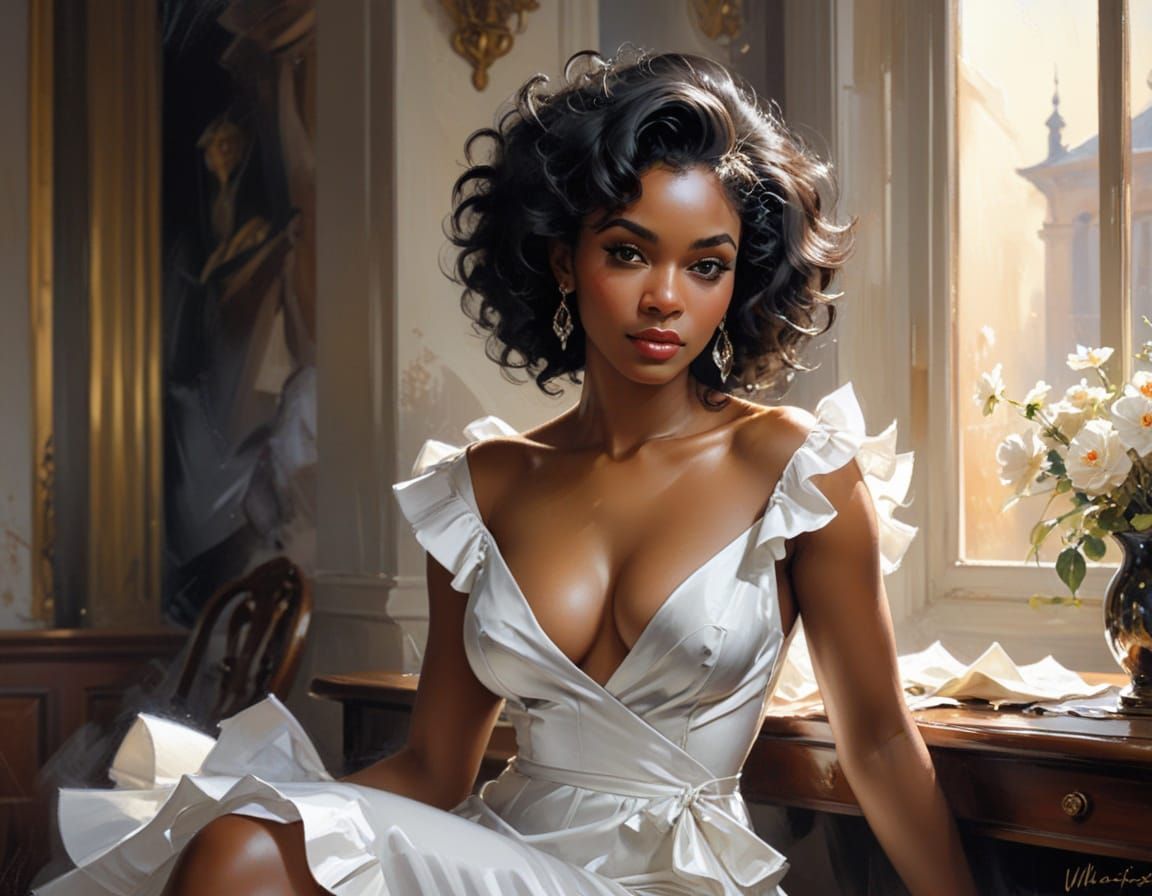 Elegant Woman in Designer Dress Portrait