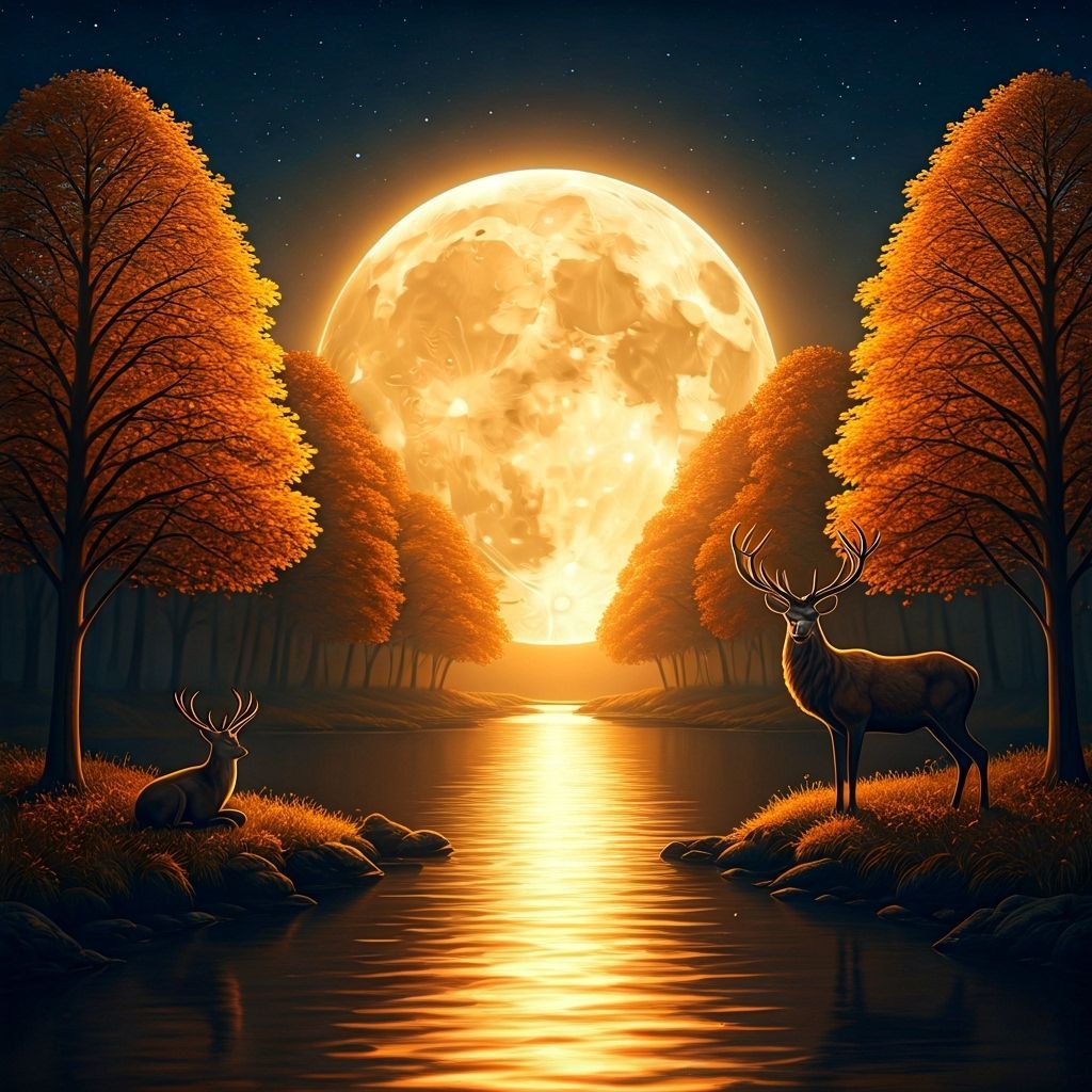 Magical Golden Moonlit Forest with Stags