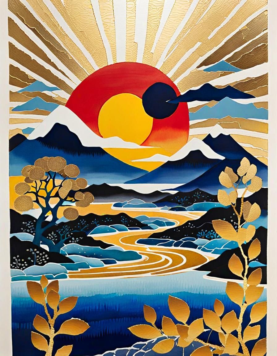 Vibrant Woodblock Print Celebration of Artistic Freedom