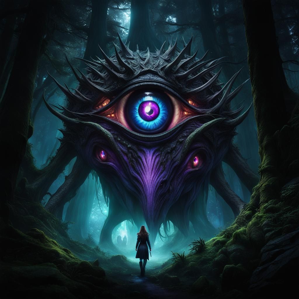 Dark Fantasy Creature Lurks in Wizard's Forest