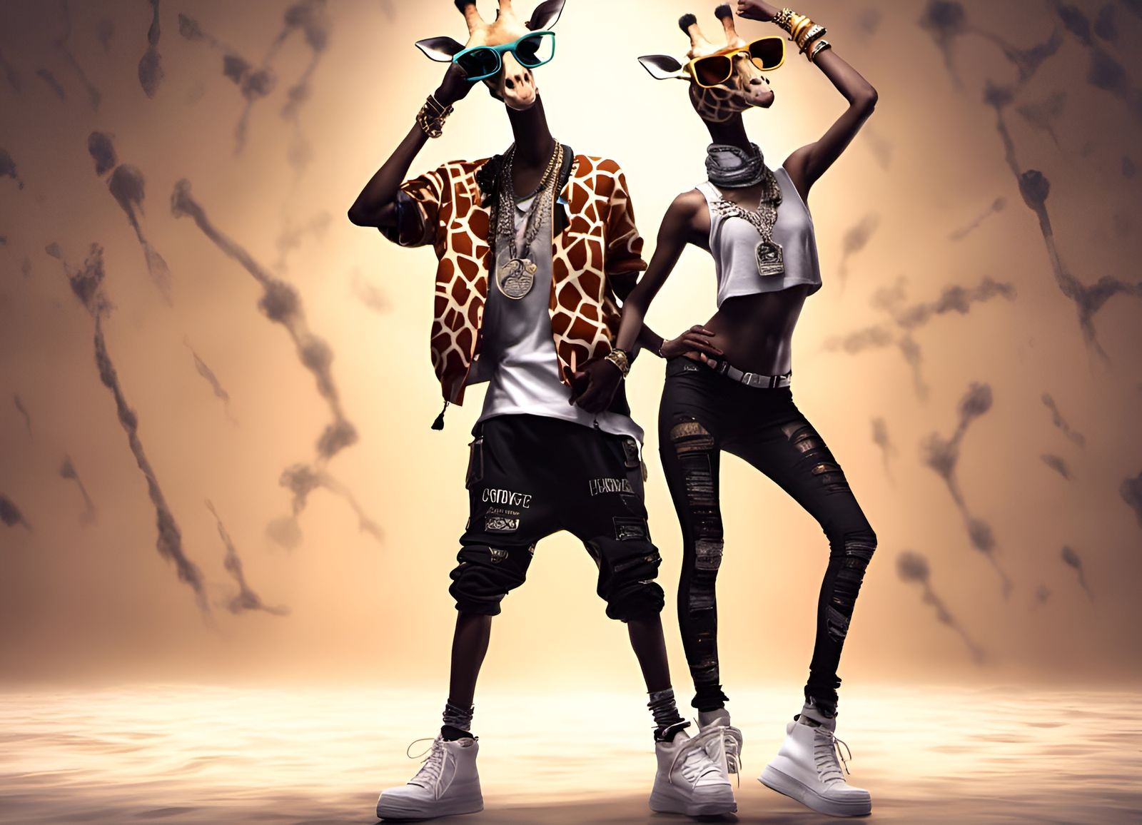Giraffe Funk Dance Couple in Vibrant Fashion
