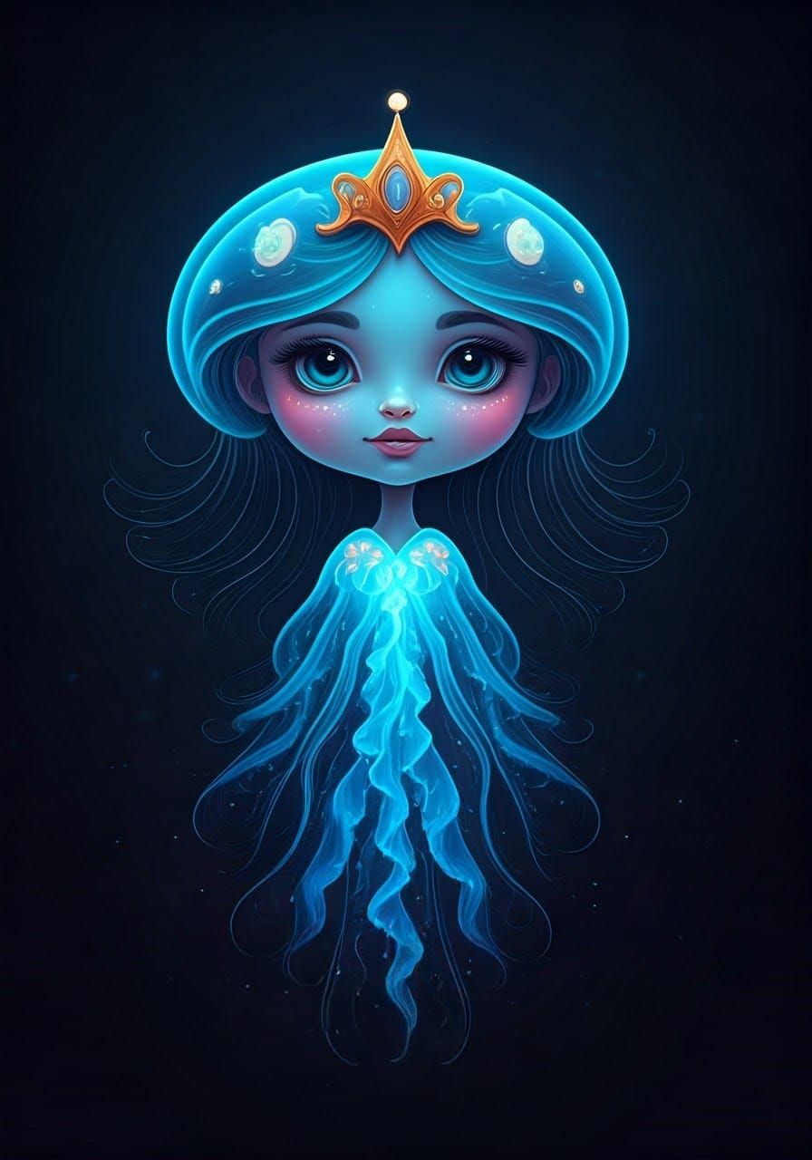 A Glowing Jellyfish Princess Enchants in Whimsical Water