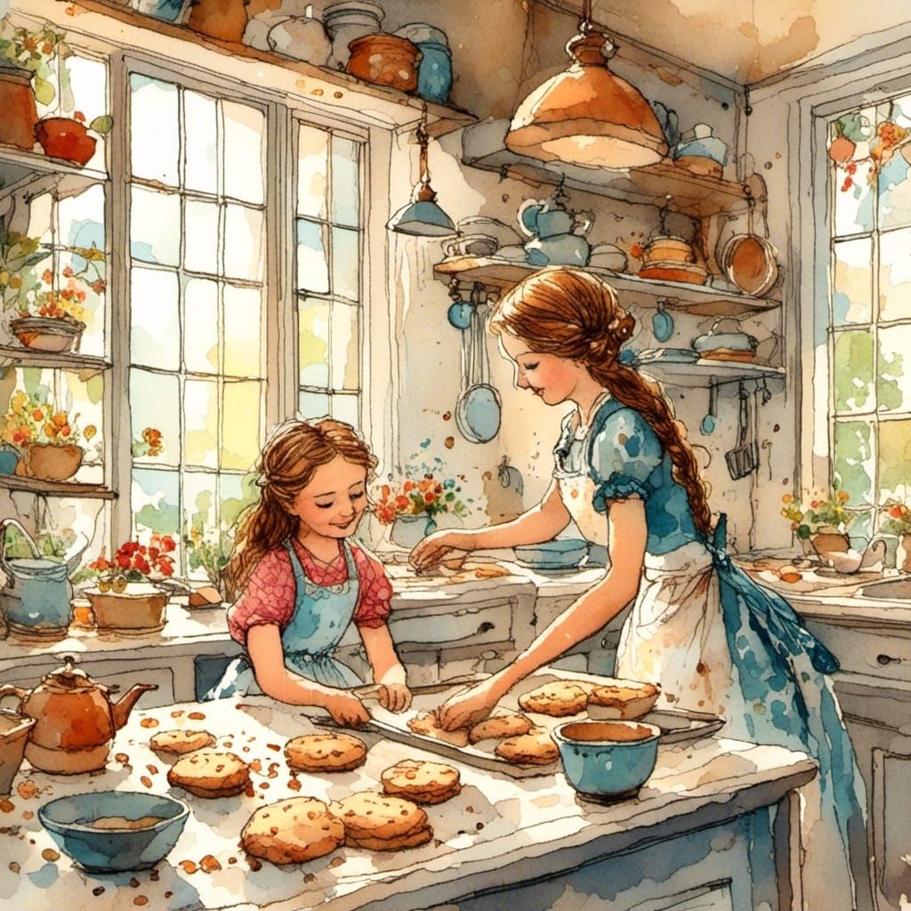 Vintage Mother Daughter in Cozy 60s Kitchen