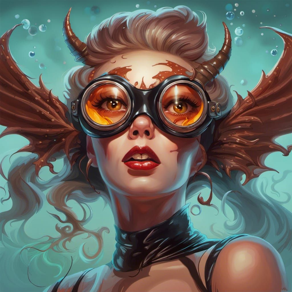 Supermodel in Dripping Chocolate Steampunk Goggles Portrait