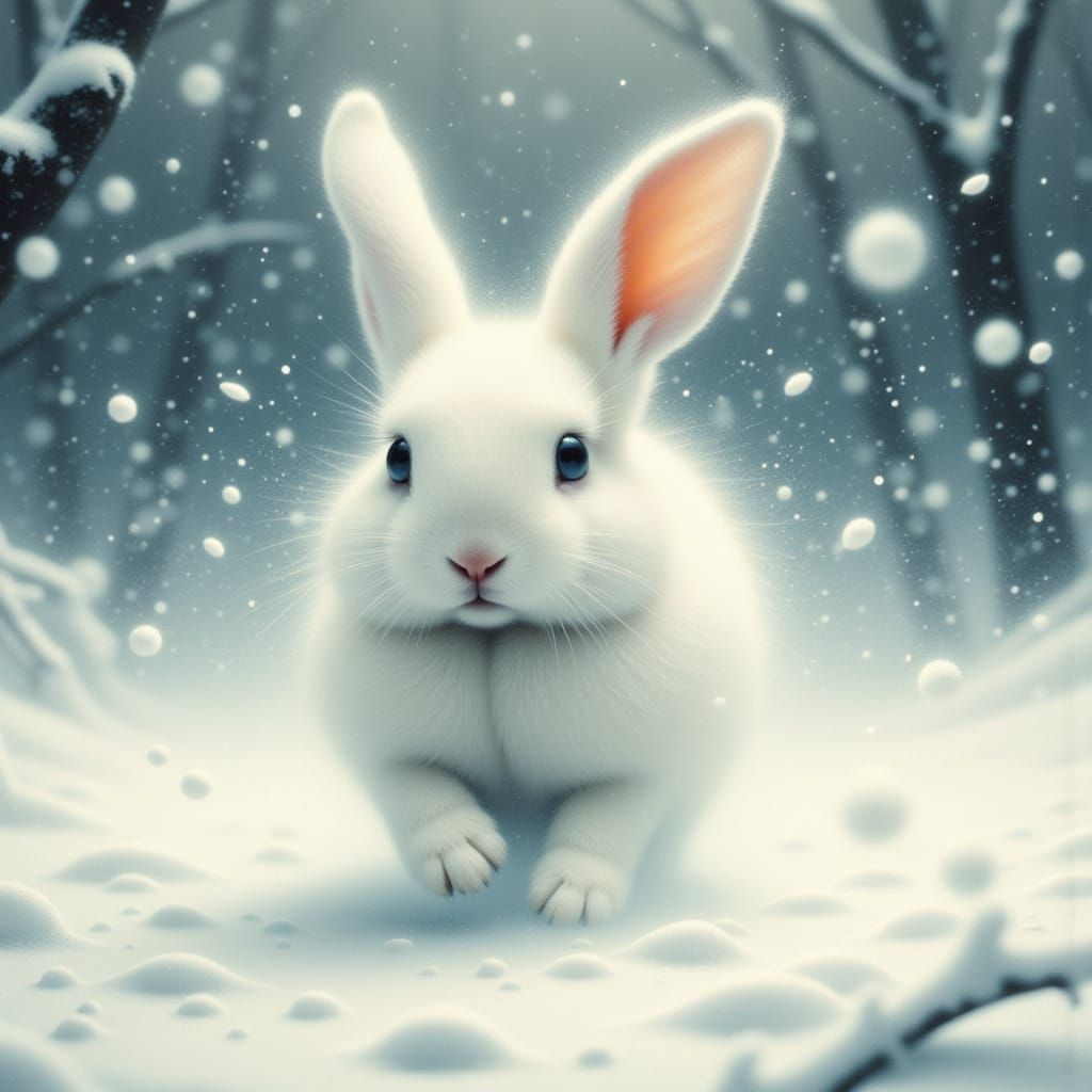 Fluffy Bunny in Snowy Blizzard Illustration