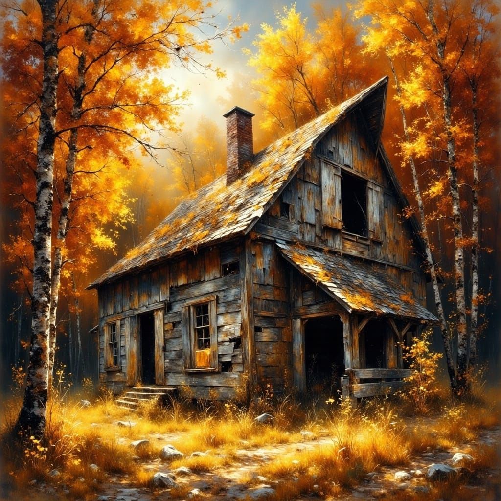 Weathered Barn in Autumn Forest