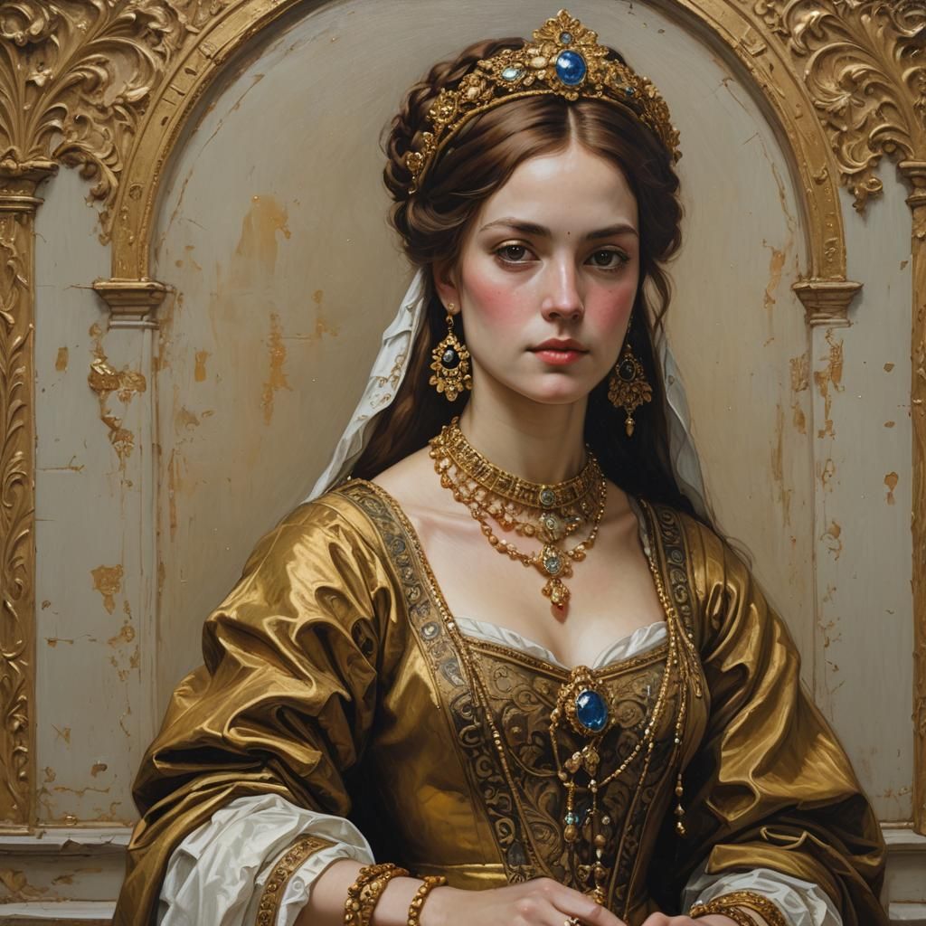 Renaissance Woman Adorned in Gold Elegance