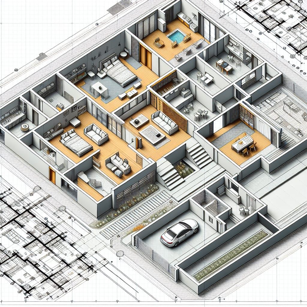 Modern House: Detailed 2D Architectural Floor Plan