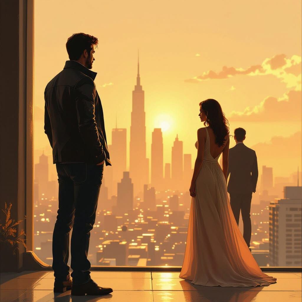 Man Observes Ex with Another in Cityscape, Digital Painting