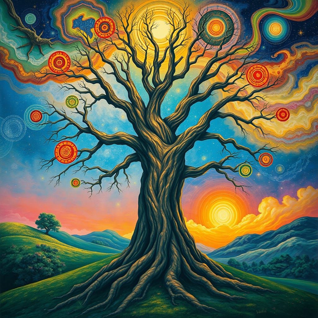Ethereal Tree of Life: Ancient Yggdrasil Surrounded by Vibra...
