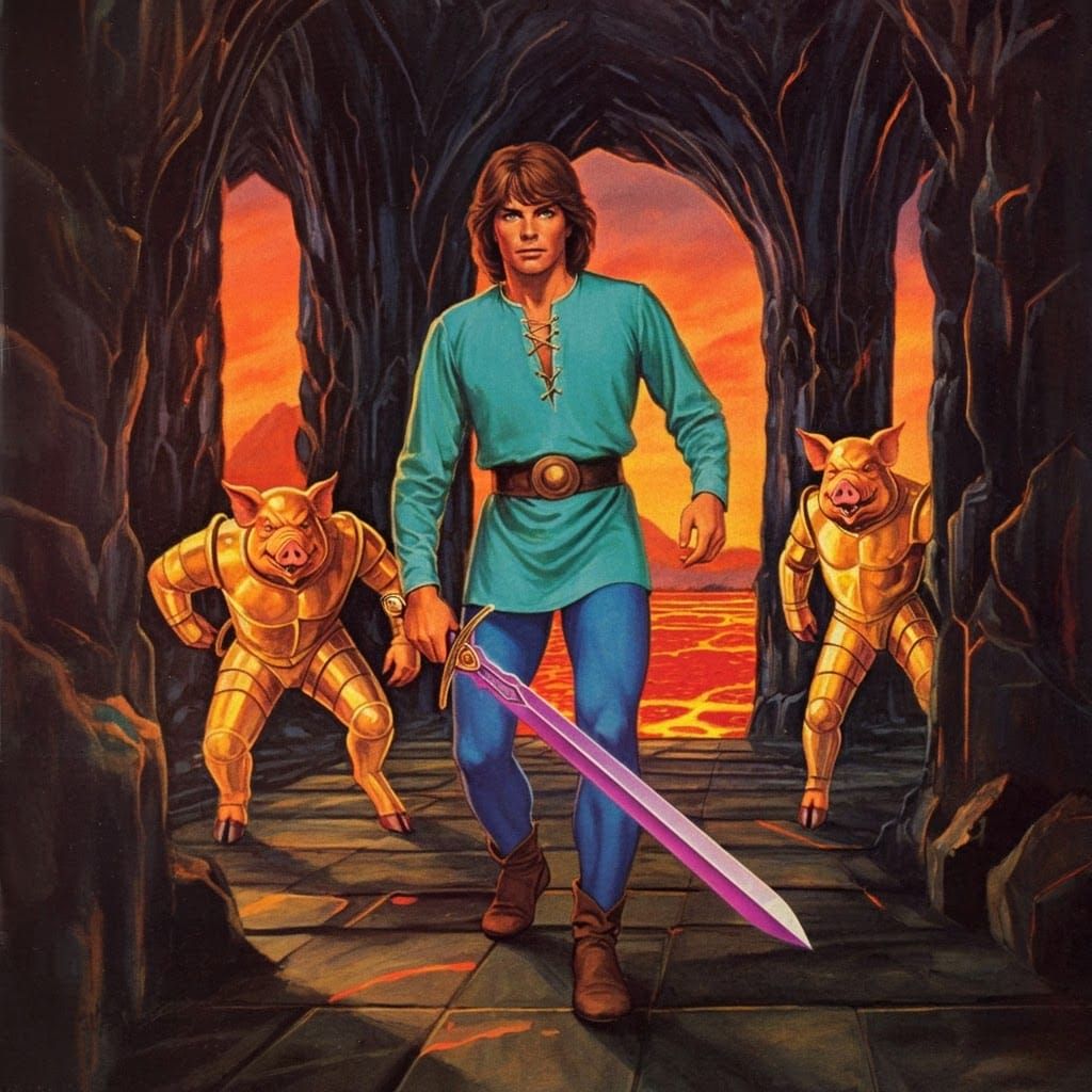 Epic Fantasy Hero Walks Obsidian Castle Halls