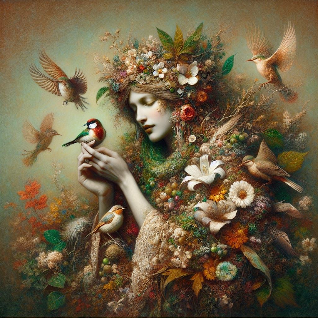 Forest Goddess in Whimsical Oil Painting