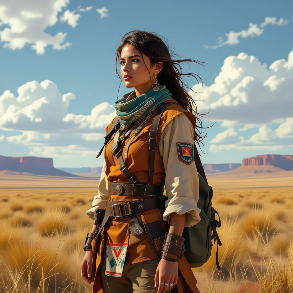 Photorealistic Woman in Shadowy Landscape, Nat Geo Style