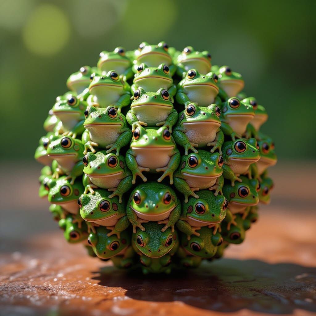 Photorealistic Sphere Made Entirely of Frogs