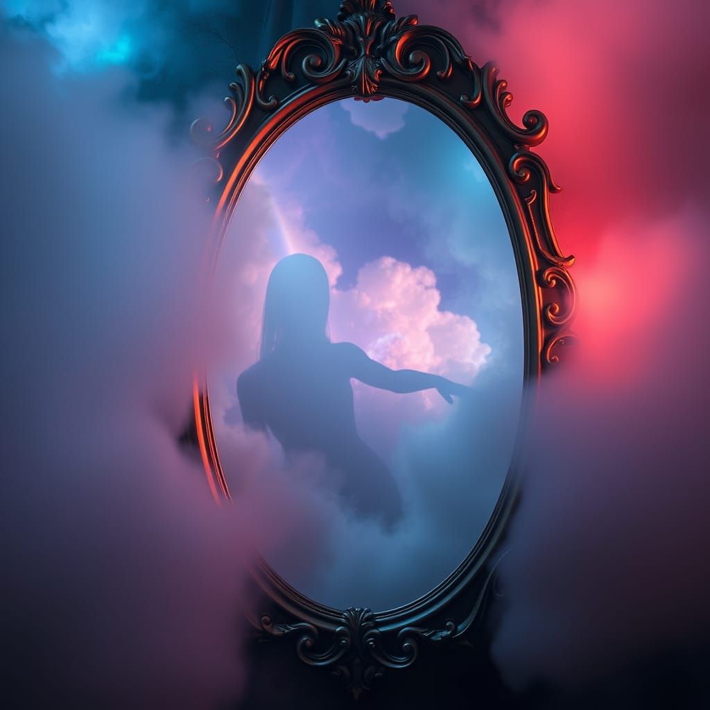 Ethereal Luminous Realms Reflected in a Haunted Victorian Mi...