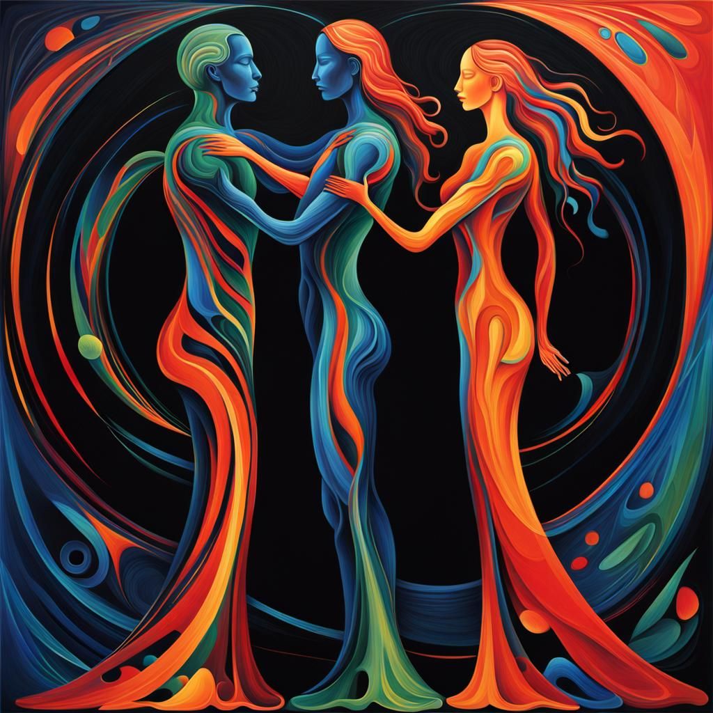 Surrealist Couple in Abstract Harmony