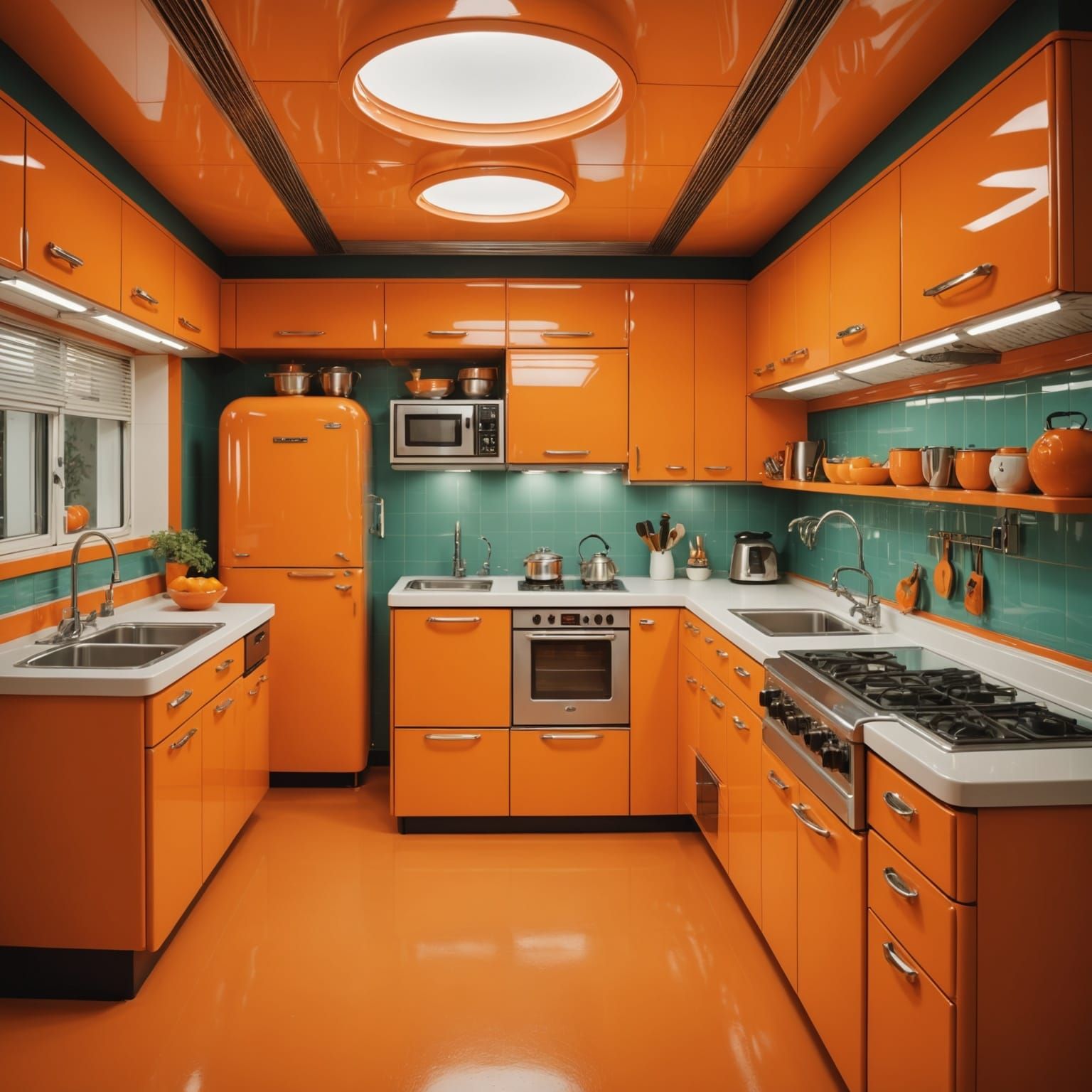 Retro Futuristic Orange Kitchen Design