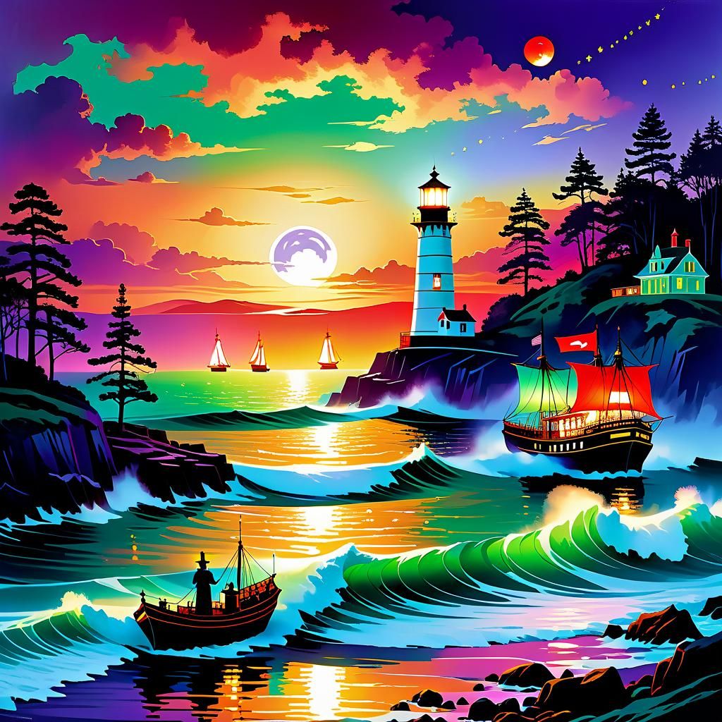 Glowing Lanterns Guide Majestic Ships Home