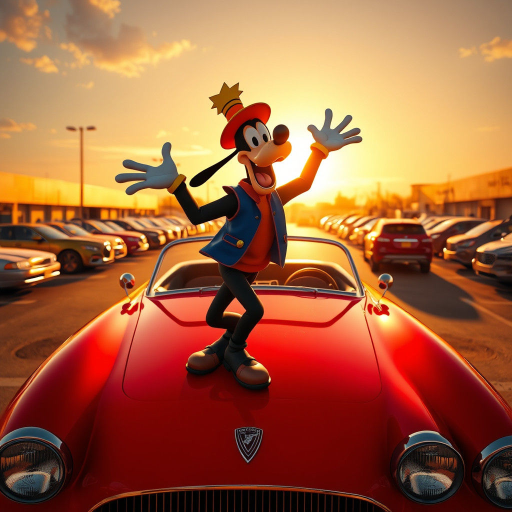 Vibrant Goofy on Vintage Car Hood