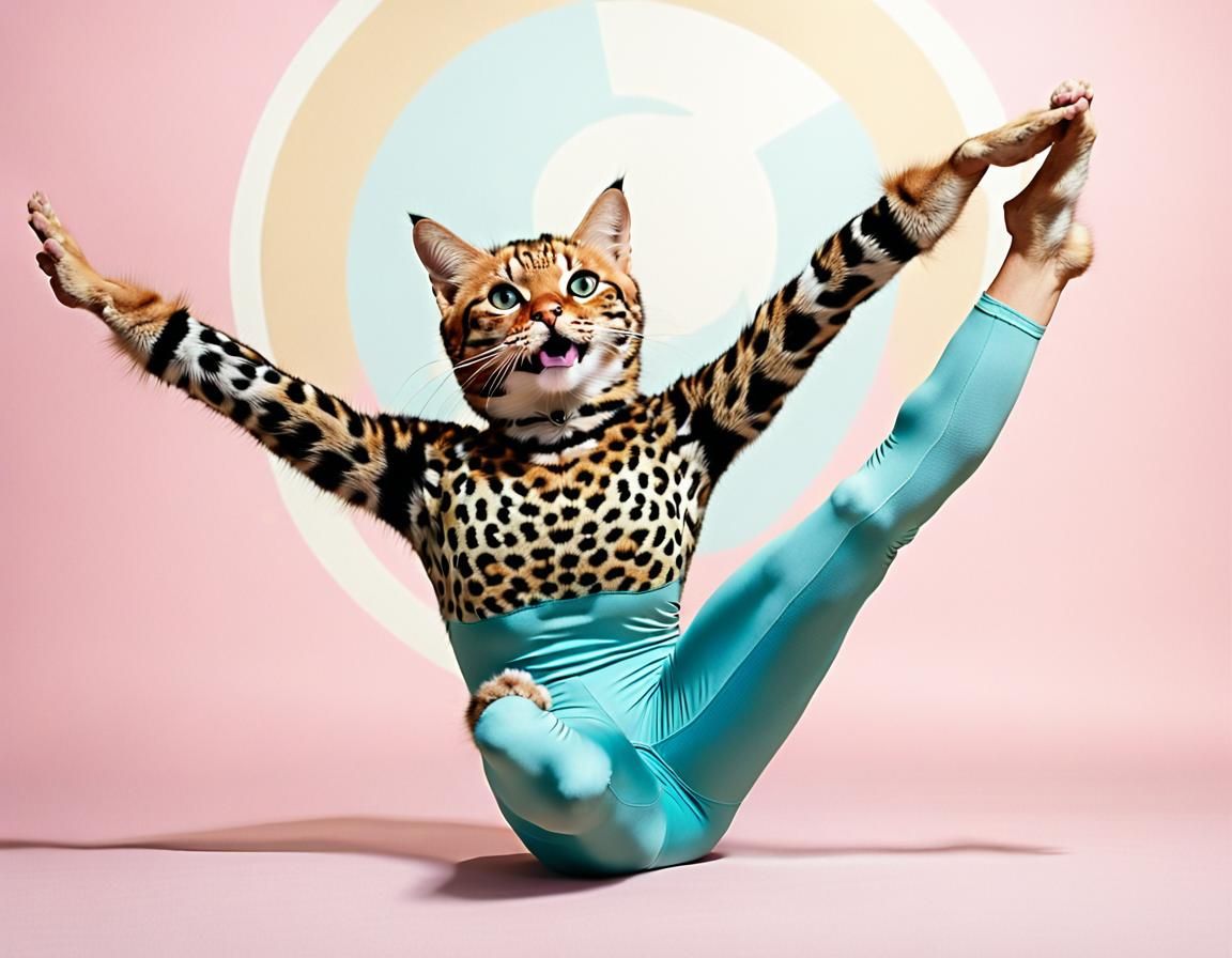Surreal Feline Yoga in Pastel Leopard Print
