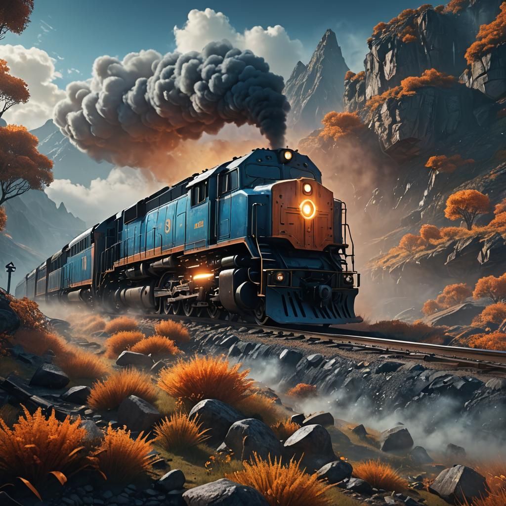 Powerful Diesel Train Speeds Through Dreamlike Landscape in...
