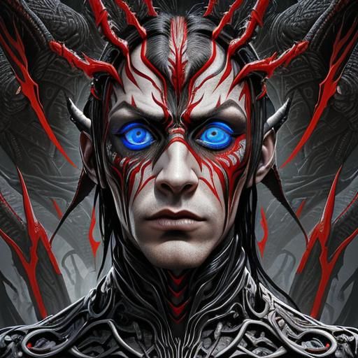 Cyborg God with Fractal Veins in Afrofuturist Face Art