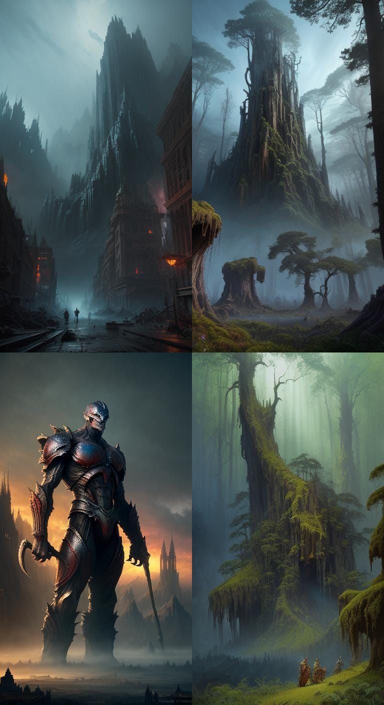 Epic Fantasy Titans in Vibrant Colors and Intricate Detail