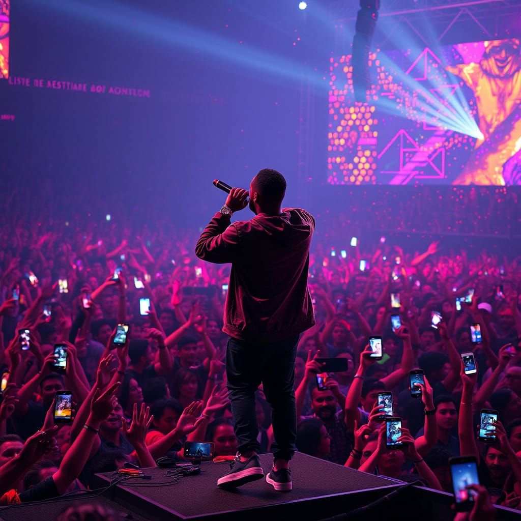 Epic Hip-Hop Concert Scene in Vibrant, Hyper-Realistic Style