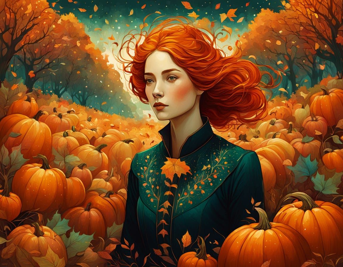 Bold Fall Harvest Festival Illustration in Surreal Fantasy S...