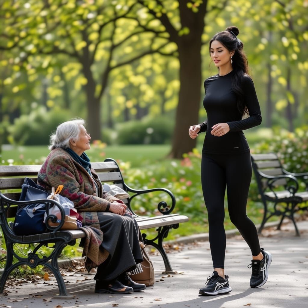 Goddess Interacts With Homeless Woman in Park