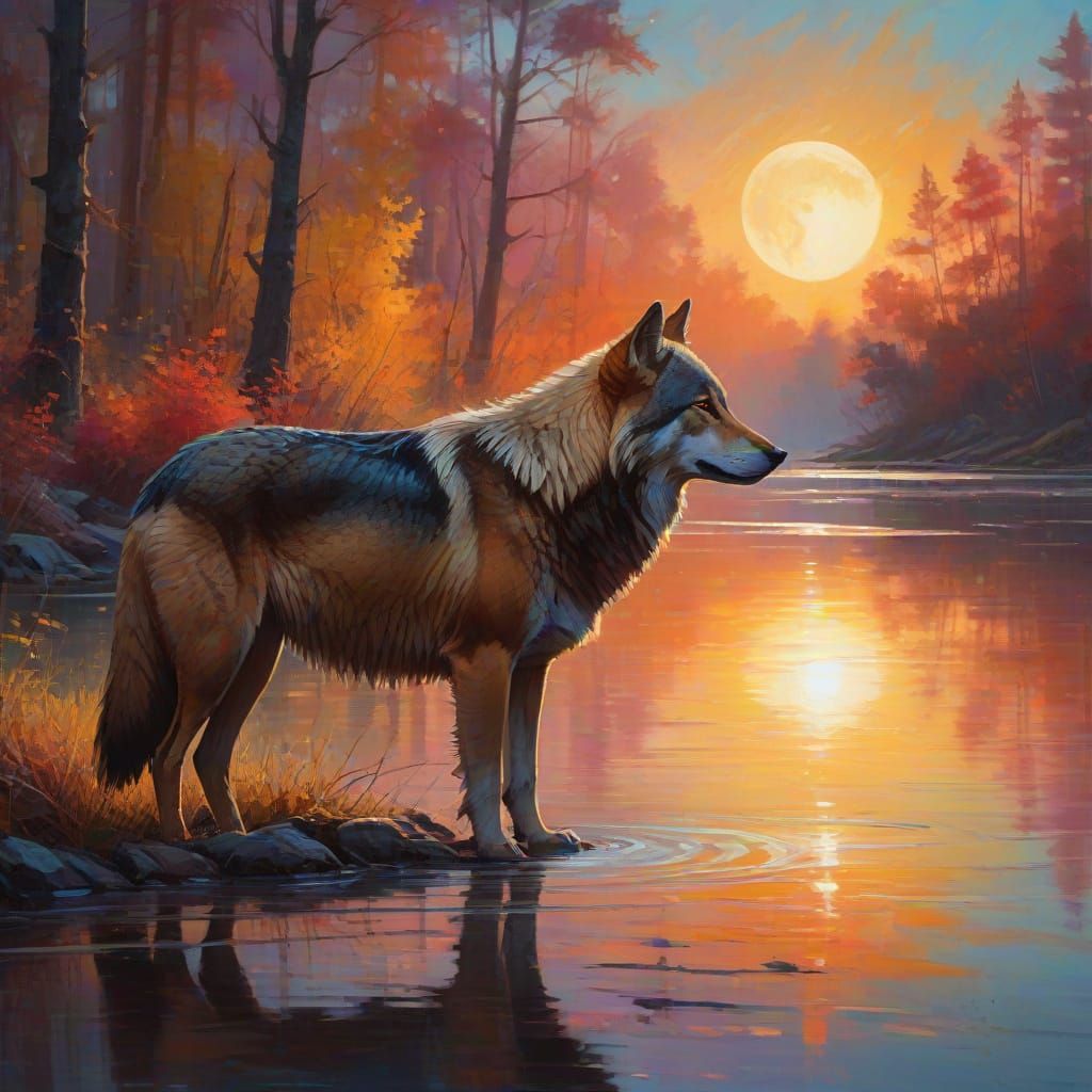 Wolf Portrait in Expressionist Impressionism Style