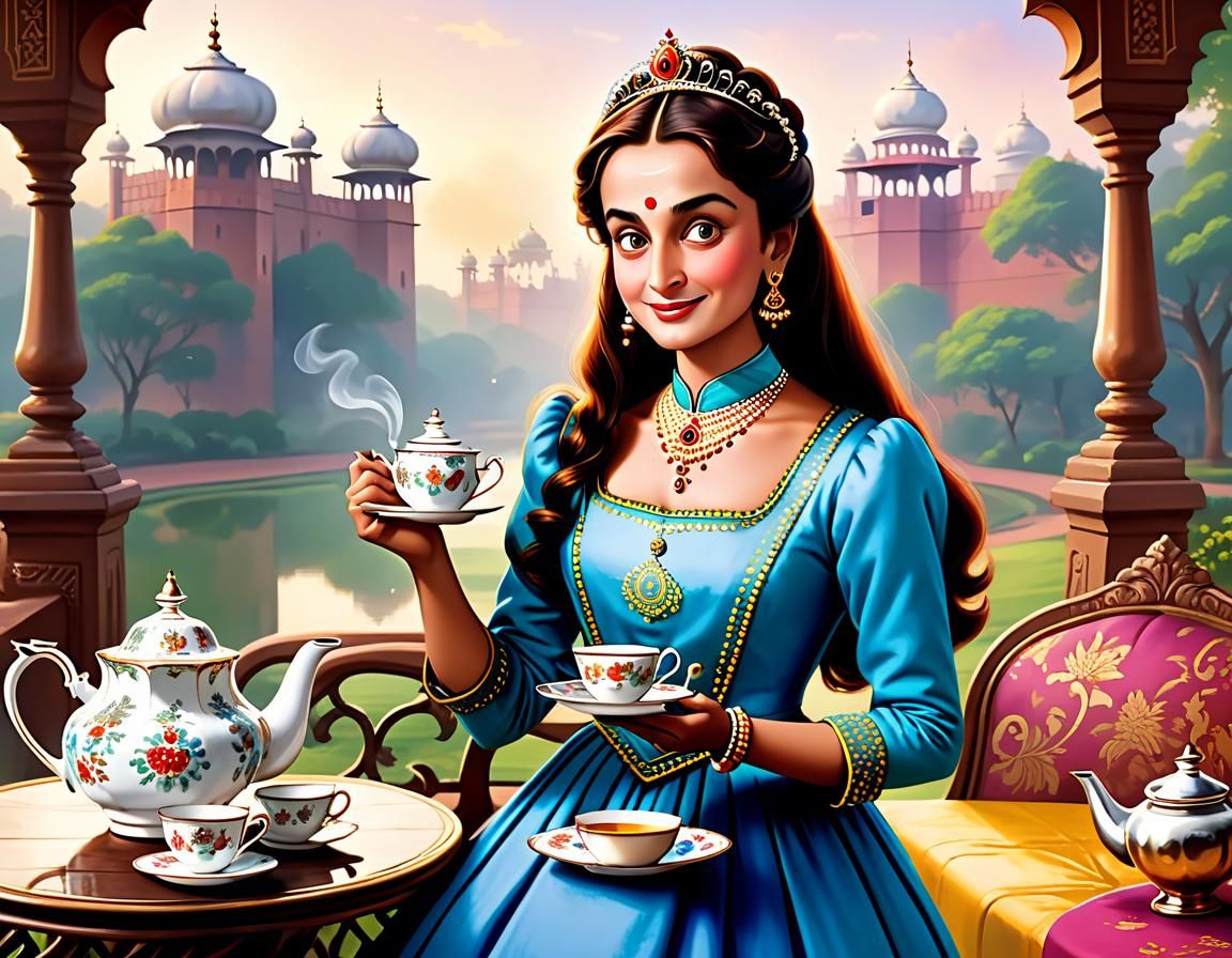 Colorful Scene Featuring Regal Figures in Victorian Style