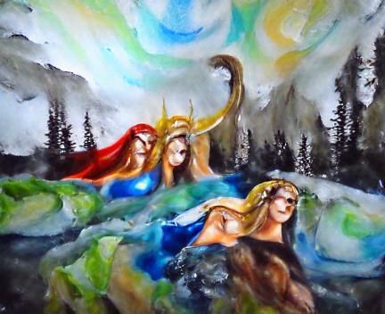 Vibrant Norse Goddesses in Acrylic Art